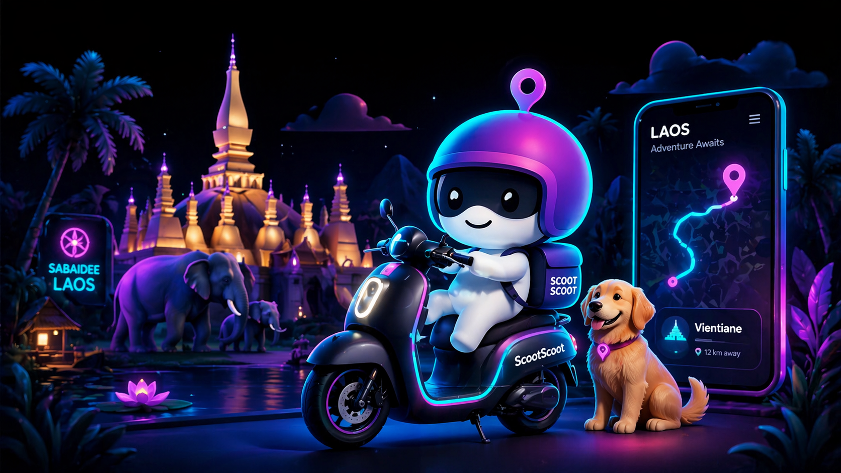 Scootie riding a scooter in Laos