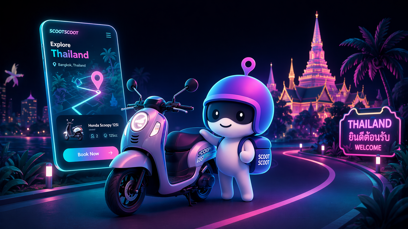 Scootie riding a scooter in Thailand